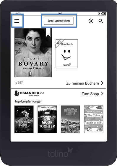 tolino eReader Anmeldung