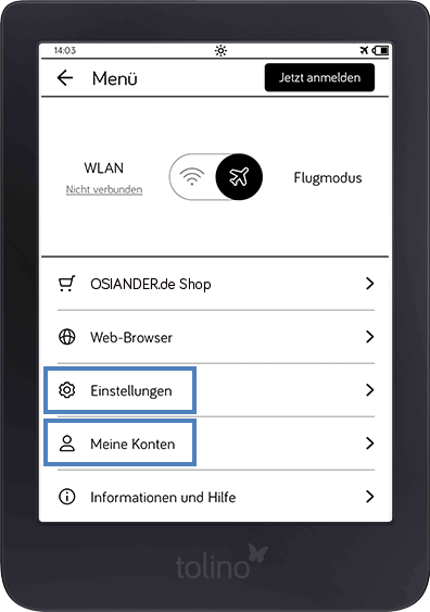 Abbildung eines tolino eReaders
